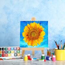 32 Pack Mini Canvases With Easel Sets For Painting Small Art Stretched Canvases Panels Pack With Wood Display Easel For Birthday Parties Back To School Easter Day Gift - 3 x 3 英寸 - 查看 5