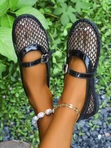 Zapatos de piso tipo ballet de empeine bajo para mujer, nuevo estilo de verano Maryjane planos, de punta redonda para vestidos, Año 2025 - Negro - Ver 3