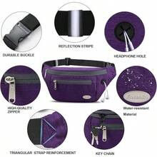Entchin Fanny Pack Women Men,Crossbody Belt Bag With 4-Zipper Pockets,Adjustable Waist Bag Pack,One Of Most Popular Travel Essential Gifts Walking,Traveling,Cycling - 紫色 - 查看 6