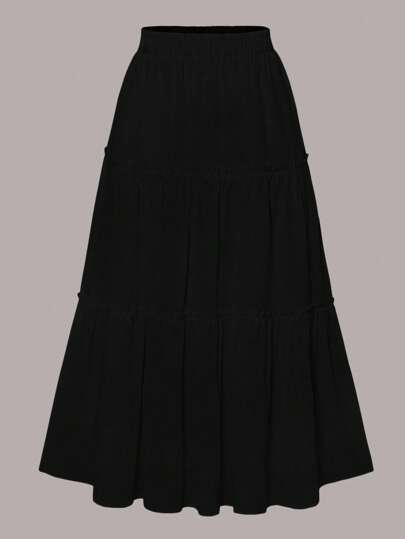 Women's Solid Color Simple Versatile Ruffle Hem Skirt