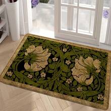 1pc Green Floral Entryway Doormat - Vibrant Indoor Plant Design With Gold Accents, Linen-Rubber Material, Great For Porch Decor And Housewarming Gifts, Essential Decorative Doormat | Floral Pattern Rug - Multicolor - View 5