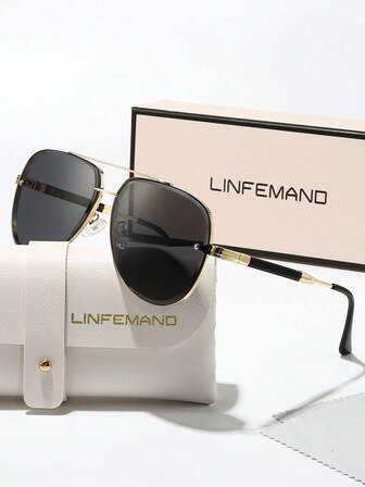  LINFEMAND 优雅金属框架双桥时尚眼镜，高端商务聚会旅行驾驶礼物，男女皆宜