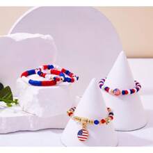 4th Of July Bracelets For Women Red White And Blue Bracelets USA Clay Bead Bracelet American Flag Bracelets Patriotic Beaded Stackable Bracelet Bracelet Set For Men