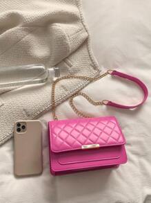 1 pezzo Borsa a tracolla quadrata mini in pelle PU imbottita di colore unito con decorazioni in metallo nero per donne