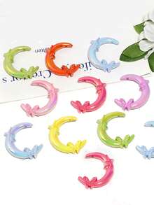 6 件随机丙烯酸 UV 涂层纯色星星、月亮、蝴蝶结珠 DIY 手机挂绳、钥匙扣、装饰配件 - 彩色 - 查看 9