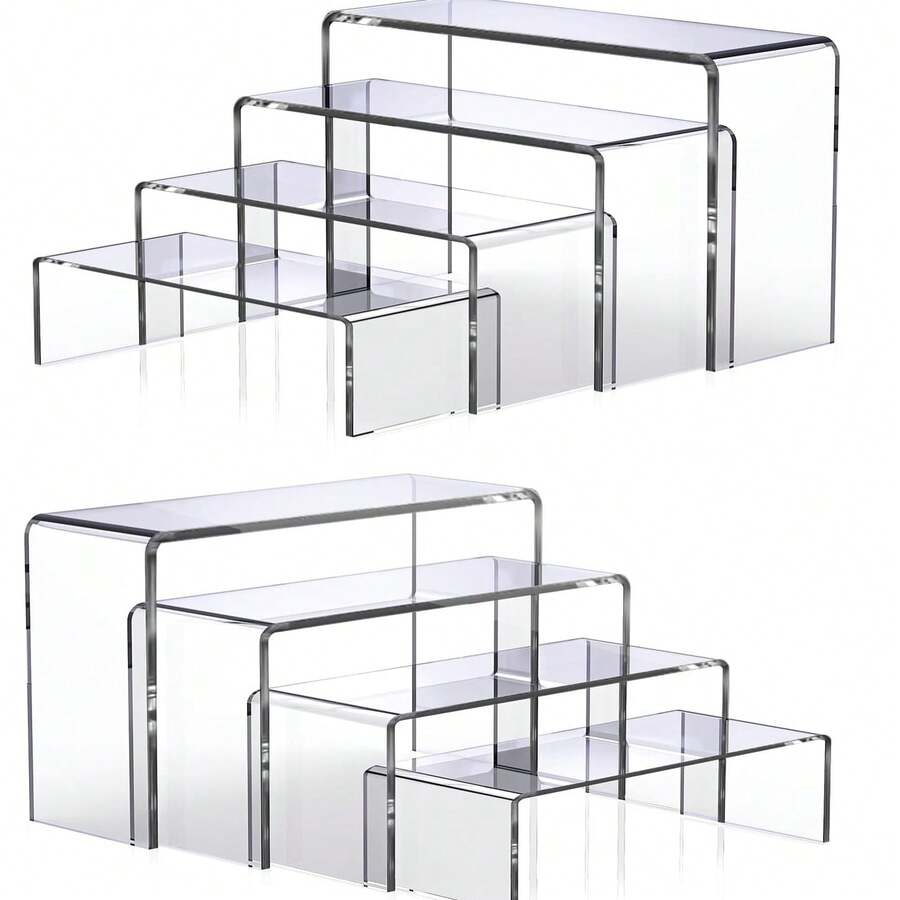 1 Set Of 8pcs Or 4pcs Large Clear Acrylic Risers, Transparent Rectangular Acrylic Display Stands, Decorative Cascading Display Rack, U-Shaped Acrylic Display Shelves, Cosmetic & Jewelry Display Stands - Multicolor - View 1