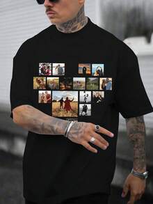 Personalizar camisetas para hombres, subir tu texto favorito como una impresión, con diseños de impresión de texto tanto en la parte delantera como en la trasera, proporcionando regalos personalizados para familiares, amigos y parejas. - Negro - Ver 2