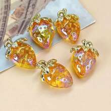 5 piezas Colgantes de fresa transparentes de alto brillo iridiscente para pulsera de bricolaje, collar, pendientes, cadena de teléfono móvil, accesorio de decoración de bolso