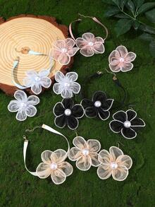 3pcs/Set White Lace Floral Earrings Necklace Jewelry Set, Daily & Holiday Accessories - White - View 2