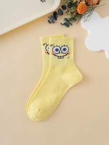 1 Cặp vớ thể thao dài đến bắp chân bằng vải Jacquard nhiều màu họa tiết SpongeBob SquarePants thoáng khí thoải mái cho nữ, phù hợp với mọi mùa, kích thước Châu Âu, màu sắc phong phú, chống mài mòn, hoàn hảo để mặc hàng ngày - Nhiều màu - Xem 2
