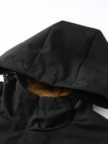 新款男士冬季保暖内衬休闲夹克，时尚户外连帽厚外套，秋季 - 黑色 - 查看 4