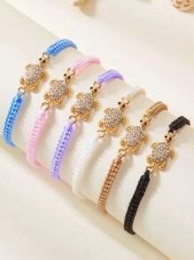 1pc Purple Couples Metal Minimalist Rhinestone Sea Turtle Braided Bracelet