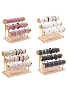 1pc Black, Green, White, Beige, Gray, Pink Solid Wood Suede Metal Jewelry Rack Bracelet Display Rack Bracelet Display Rack Jewelry Display Rack Jewelry Display Rack For Women Storage Organizer Travel Essentials Gift Back To School