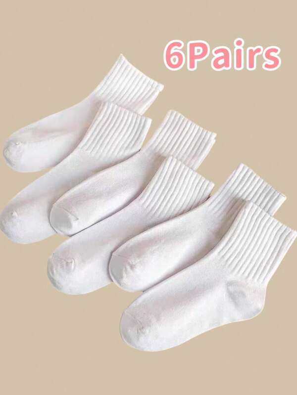 6 Pairs Women Beige Mid-Calf Socks, Versatile And Practical