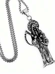 Collar colgante de guadaña del Jinete Fantasma, estilo vintage punk gótico, adecuado para hombres - Joyería de vanguardia de hip-hop y rock con detalles intrincados, sin revestimiento de esmalte, accesorio audaz, collar gótico punk