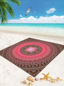 1 件户外波西米亚风格防水防沙时尚可爱渐变色花卉数码印花沙滩毯/野餐垫，适合露营、户外野餐 - 彩色 - 查看 5