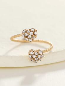 1 pieza Anillo chapado en oro con diseño de flor hueca de estilo chino vintage, diseño único, anillo abierto versátil y lujoso (color del cristal aleatorio) - Amarillo Oro - Ver 4