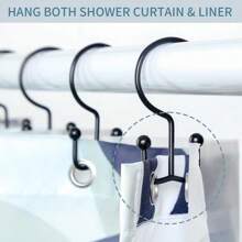 24 Pcs Shower Curtain Hooks, Goowin Shower Curtain Rings, Durable Rust Proof Black Shower Curtain Hooks, Shower Rings For Curtain, Double Glide Shower Curtain Hooks For Shower Curtain Rods, Black