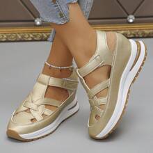 1 Pair Women Summer Casual Platform Sandals, Hook & Loop Closure Easy Slip On, Thick Soft Sole Anti-Slip Hidden Wedge Heels Ladies Sandals
