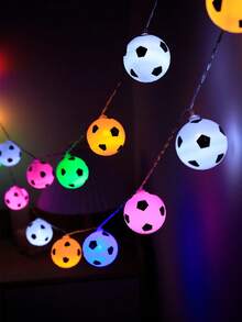 1 pieza Luces en forma de balón de fútbol con 10/20 LED y 2/3 metros, a pilas, adecuado para dormitorio, sala de estar, fiesta, boda, hogar, jardín, camino, suministros para fiestas, decoraciones, chimenea [Baterías no incluidas] - Multicolor - Ver 2