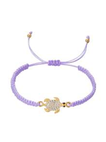 1pc Purple Couples Metal Minimalist Rhinestone Sea Turtle Braided Bracelet