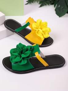 Women's Fashion Casual Contrast Color Rhinestone Embellished Outdoor Sandals, Ladies Beach Thong Slippers - Yellow-green - View 6