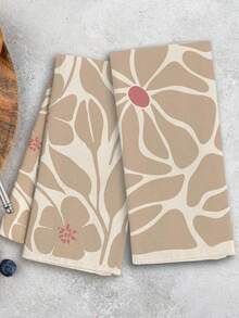 2 Pcs Boho Floral Kitchen Towels, Set Of 2 - Floral Hand Towels Dish Towels, Decorative Kitchen Towels, 16*24 In - Màu Khaki - Xem 1