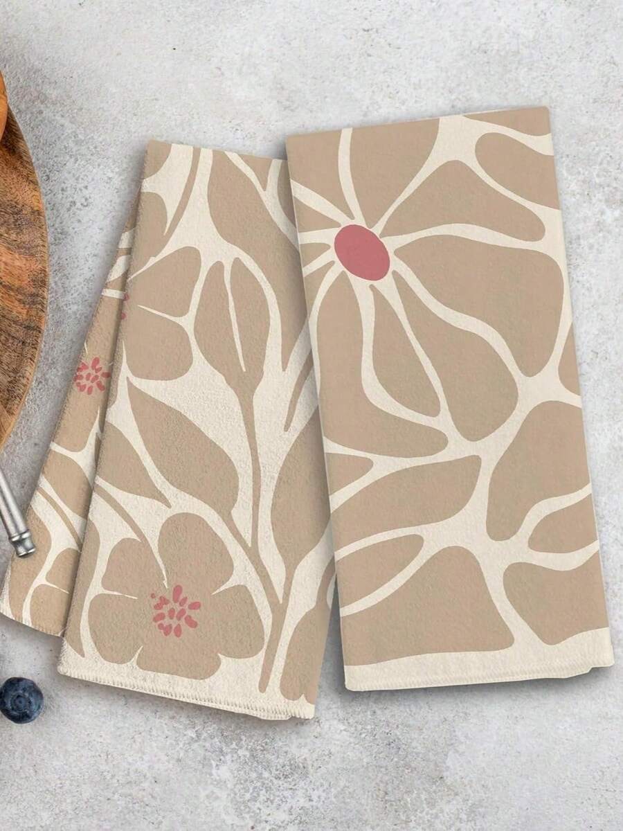 2 Pcs Boho Floral Kitchen Towels, Set Of 2 - Floral Hand Towels Dish Towels, Decorative Kitchen Towels, 16*24 In - Màu Khaki - Xem 1