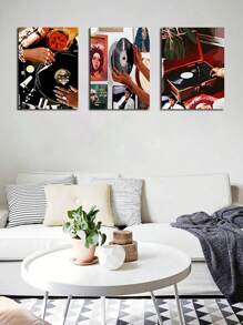 3 piezas de pósteres de arte con diseño de discos de música, decoración de pared moderna para dormitorio, sala de estar, oficina o fondo, enmarcado
