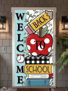 1pc Back To School Hanging Curtain - Featuring Book, Apple, Stationery Patterns, Polyester Material, Suitable For Classrooms, Study Rooms, Library Entrances - No Power Needed, Multi-Functional Party & Event Decor, Classroom Decoration