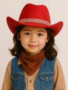 CHILDREN'S Suede Cowboy Hat With HEART BRILLIANT Band - 紅色 - 查看 1