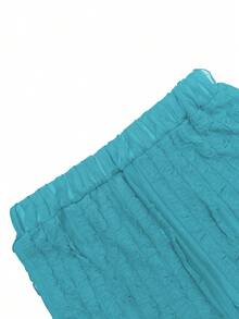 Women's Elegant 2pcs Set, Solid Color Long Sleeve Off-Shoulder Sexy Ruffle Front Button Crop Top And Wide Leg Pants - Mint Green - View 5
