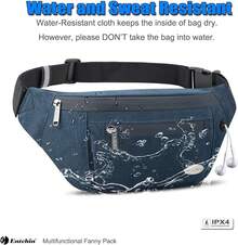 Entchin Fanny Pack Women Men,Crossbody Belt Bag With 4-Zipper Pockets,Adjustable Waist Bag Pack,One Of Most Popular Travel Essential Gifts Walking,Traveling,Cycling - 藍色 - 查看 4