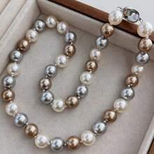 1 Luxury Versatile Fashion Mixed Candy-Colored Pearl Necklace, A Single Clavicle Chain Suitable For Women's Daily Leisure Parties And Other Occasions