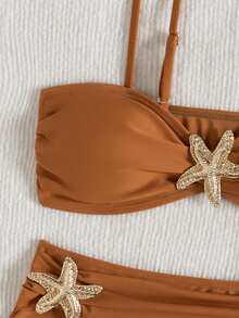 全新极简设计，纯色，性感，显瘦，遮肚，时尚配饰，度假风比基尼套装，时尚优雅两件式泳衣，女士沙滩派对，畅销泳装