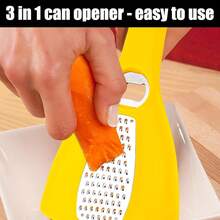 3-In-1 Can Opener, Stainless Steel PP Material Household 3-In-1 Lid Opener Grater Portable Multifunctional Jar Bottle Opener Vegetable Cheese Food Grater Kitchen Tool (Gray) - Yellow - View 6