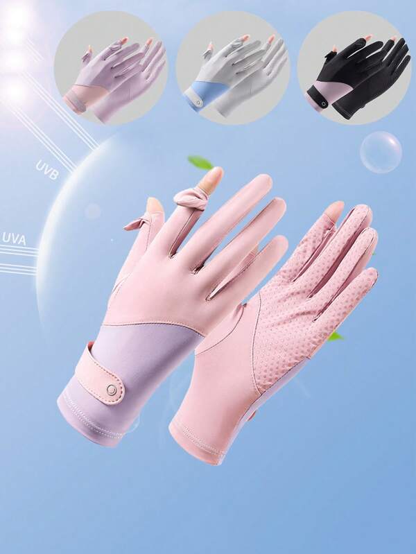 1 pieza Guantes finos para mujer de seda refrescante que se secan rápido, anti-UV, transpirables, antideslizantes, con capacidad de pantalla táctil de 2 dedos, adecuados para ciclismo, conducción, running, pesca, viajes y otras actividades al aire libre