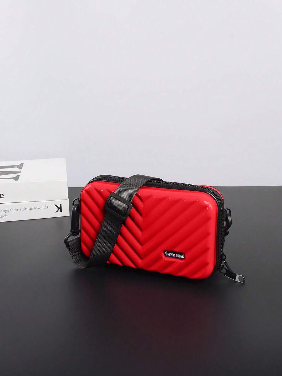 Mini Suitcase Crossbody Bag Hard Shell Shoulder Bag Lightweight Casual Bags For College Students, Travel, Summer, Waterproof PVC, Minimalist Style, Gift For Boyfriend Festival, Easter - Red - View 1