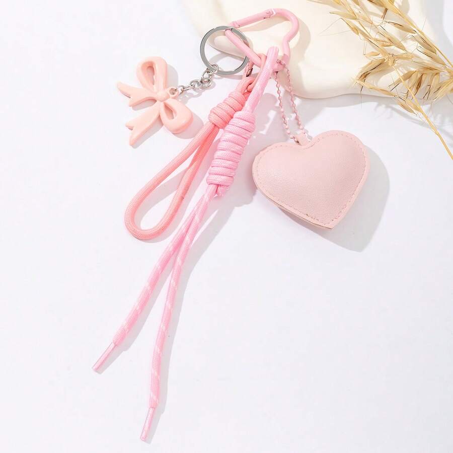 心形皮革钥匙扣DIY编织带自由组合包包挂件