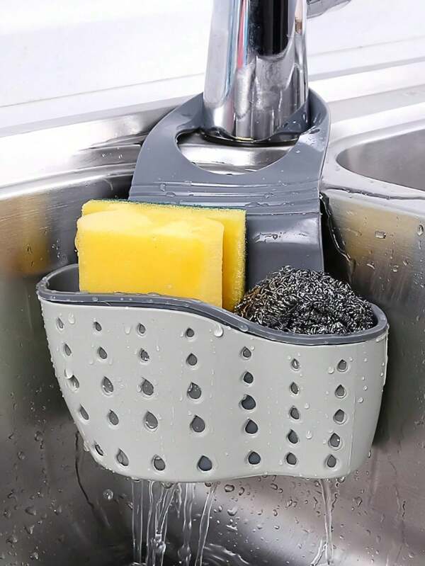 1PC Silicone Sink Hanging Drain Basket.Thickened Adjustable Sponge Holder With Faucet Strap – Multi-Purpose Kitchen Sink Organizer & Bathroom Storage Caddy For Sponges, Rags, Towels, Soap