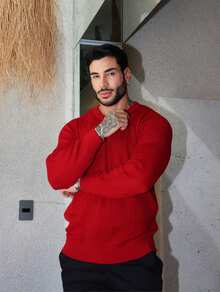 Men's Knitted Sweater Top Chic High Quality Textured Autumn Winter Long Sleeve - 紅色 - 查看 5