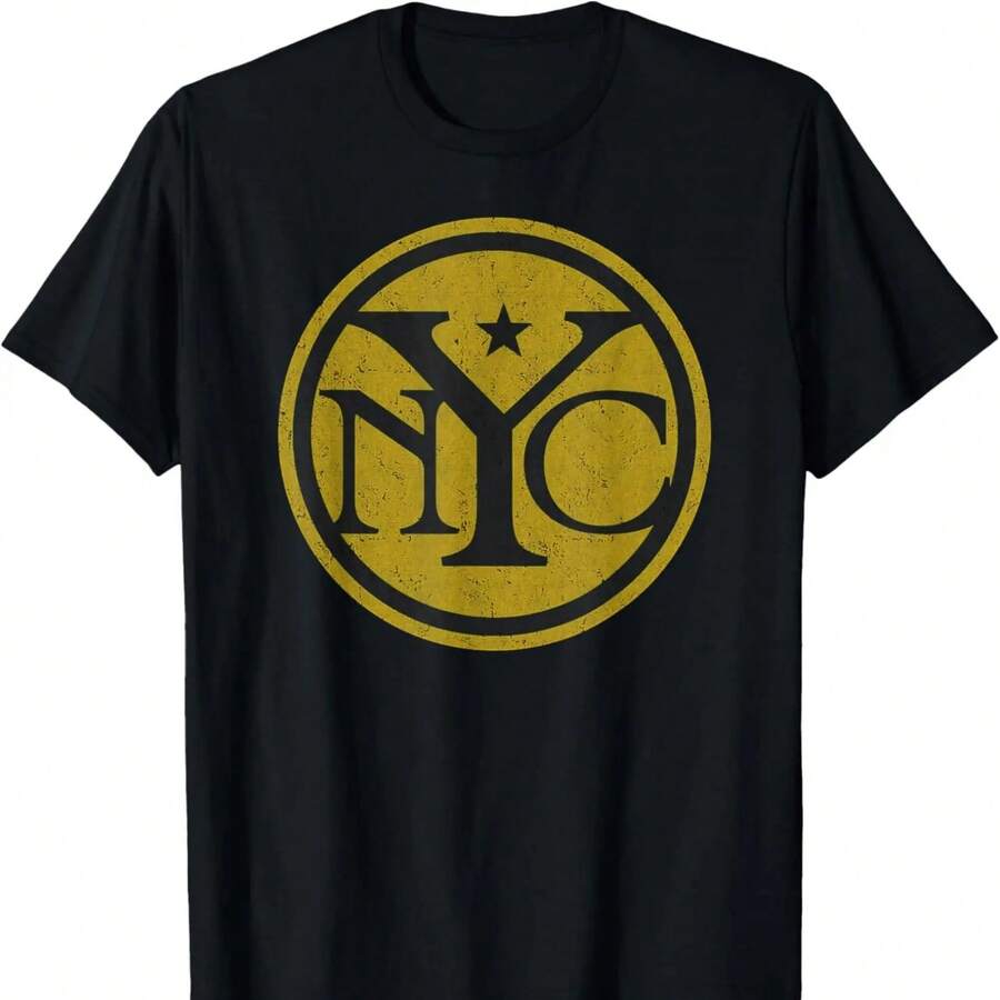 NYC Vintage New York City Retro Yellow Symbol Retro T-Shirt - 黑色 - 查看 1