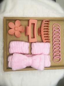 8 Pieces Set Of Minimalist Pink Minimalist Home Hair Accessories For Girls, Suitable For Daily Makeup, Face Washing And Decoration