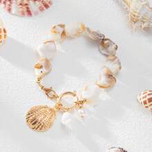 1 pièce Ensemble de collier pendentif en alliage de coquillage et étoile de mer, chaîne de clavicule de décoration de plage décontractée