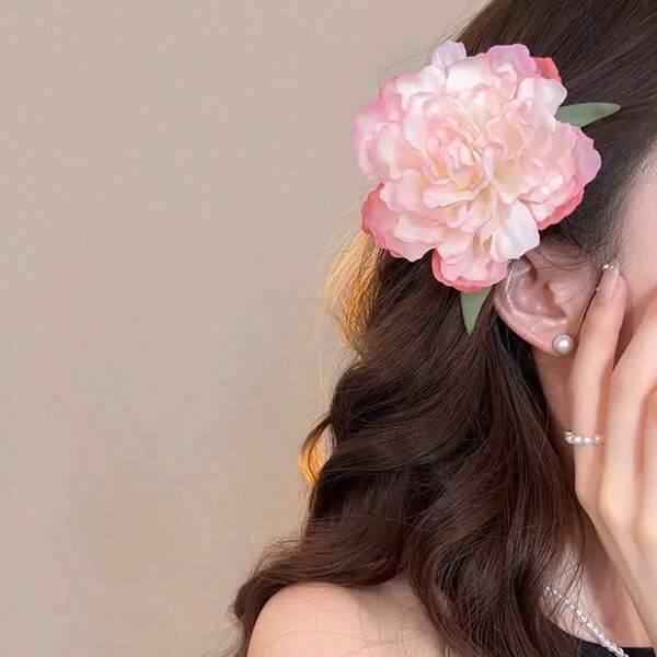 1pc Vintage Elegant Peony Flower Hair Clip - Suitable For Daily Hairstyling, Summer Beach Vacation Decoration Hair Clip, Side Clip Bangs Clip Photo Atmosphere Hair Accessory ,Flat Claw Clip, Claw Clips, Clips For Hair, Hair Slide, Hair Claws