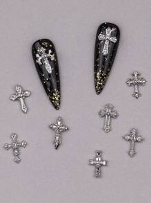 30pcs Punk Cross Nail Decoration Fashion Cool Girl Accessories Gold And Silver Random Mixed Set Nail Supplies Nail Accessories