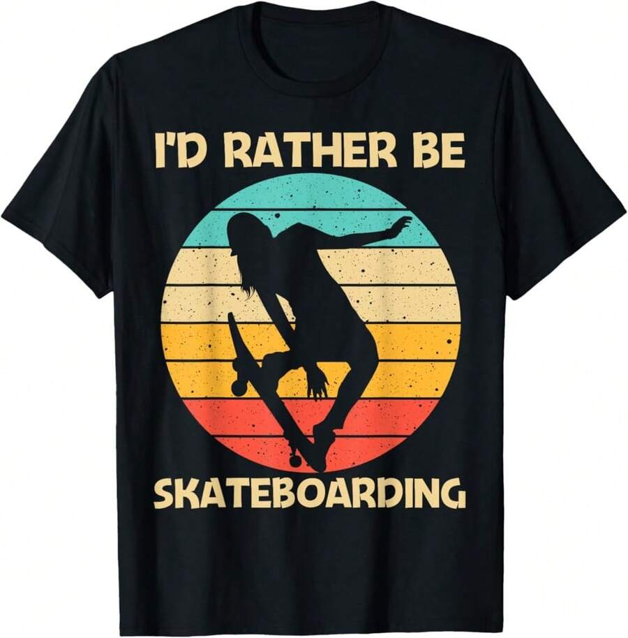 Cute Skateboarding Art For Men Women Skateboard Skateboarder Soft Everyday Cotton T-Shirt-2 - Black - View 1