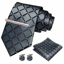 4pcs/Set Men's Fashion Plaid Necktie, Silk Satin Tie, Pocket Square, Cufflinks And Silvery Tie Clip Combo Gift Set, Suitable For Groom, Groomsman, Wedding, Business, Graduation, Evening Party, Perfectly Match Tuxedo To Make You Stand Out - Four-piece Set - View 26