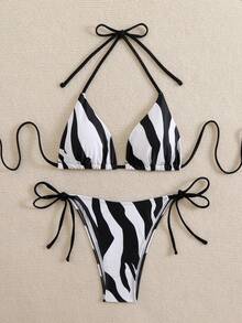 Conjunto de bikini de triángulo con tirantes y rayas estilo sexy y de moda para la playa de verano