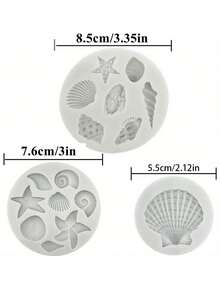 Set de 3 moldes de silicona con diseños marinos - concha marina, caracol y estrella de mar y coral, aptos para decoración de tartas DIY, chocolate, caramelos y manualidades con arcilla polimérica - moldes reutilizables para cocina y manualidades con diseño temático marino de silicona flexible